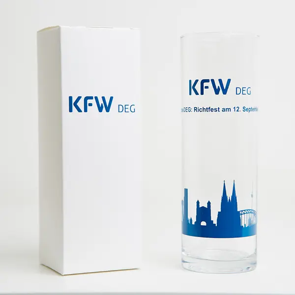 Kölschglas mit Kölner Dom Motiv für C+K electronic, Courage und Khazaka